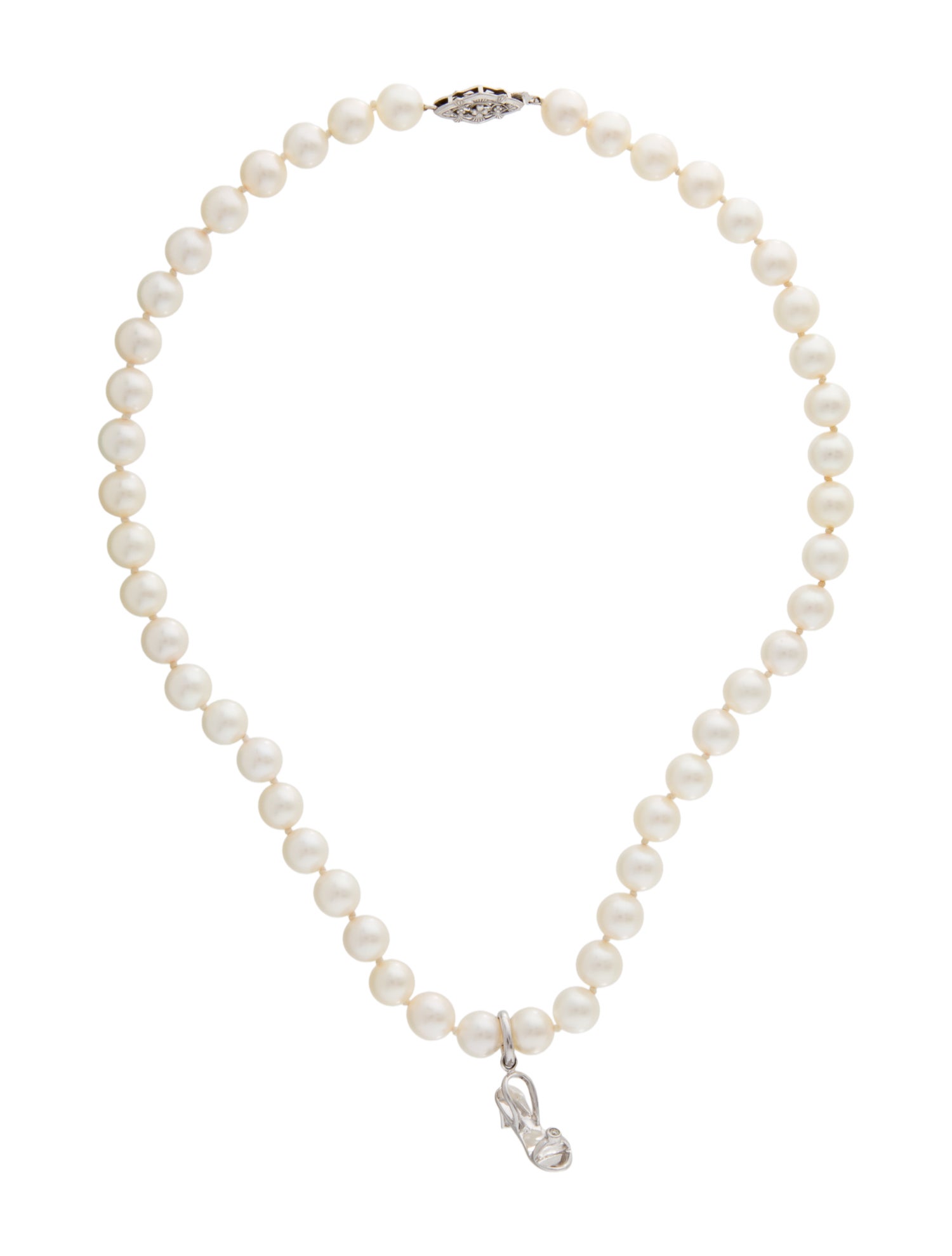 Necklace 14K Pearl & Diamond Pendant Bead Strand Necklace