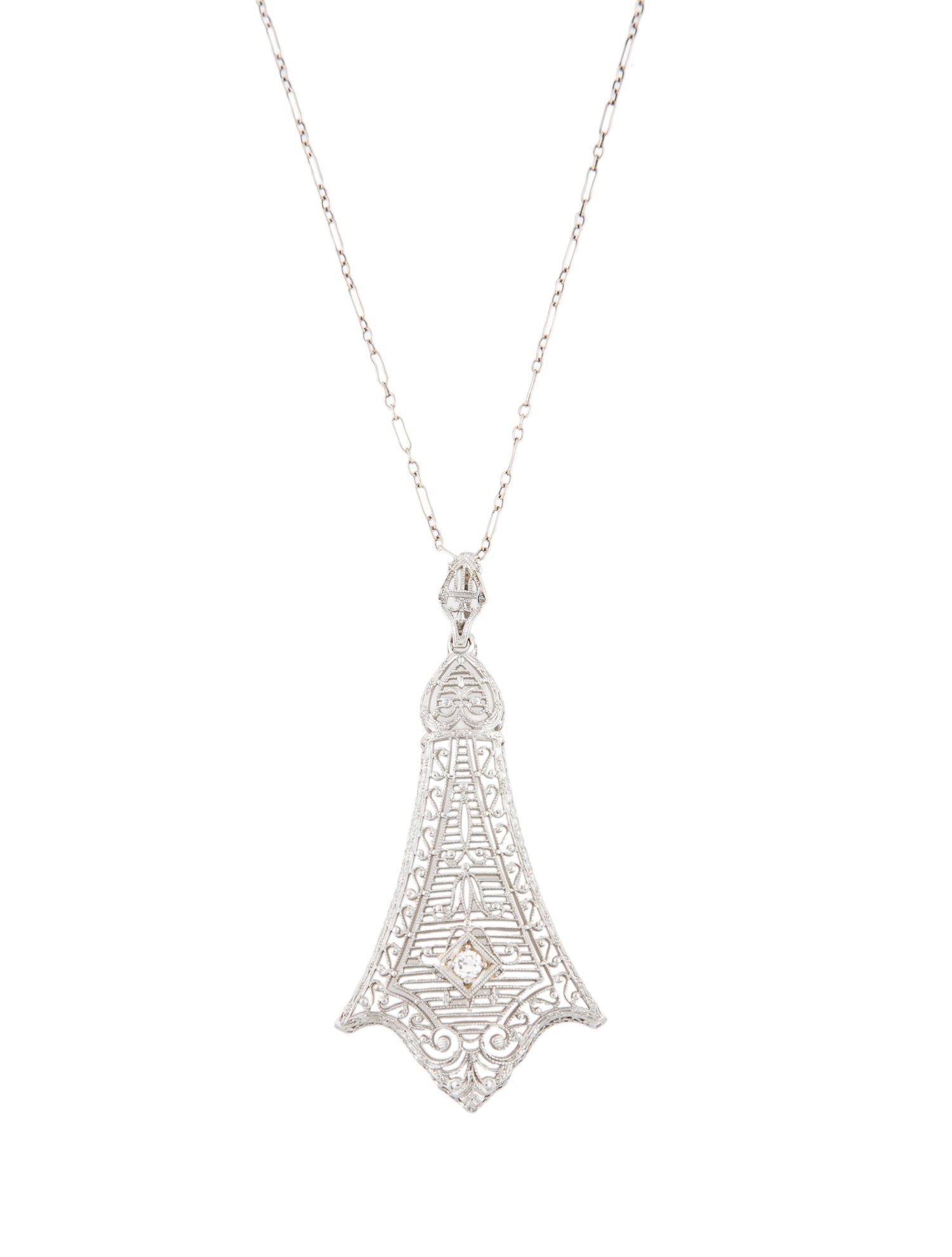 Necklace Art Deco Platinum Diamond Filigree Pendant
