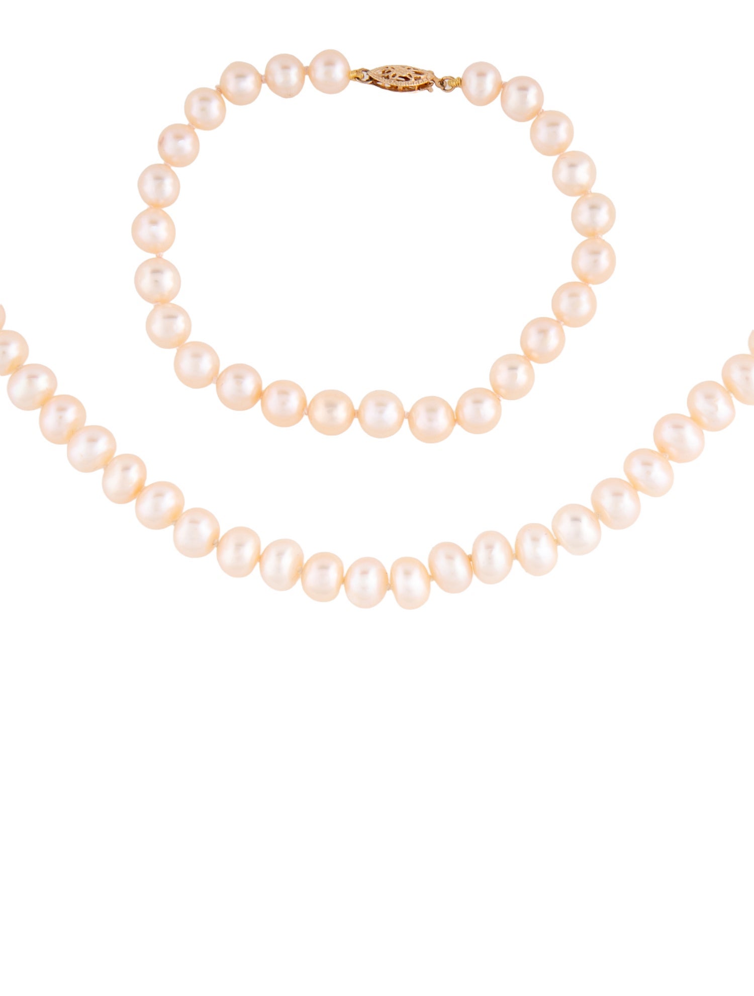 Necklace 14K Dyed Peach Pearl Strand & Bracelet Set