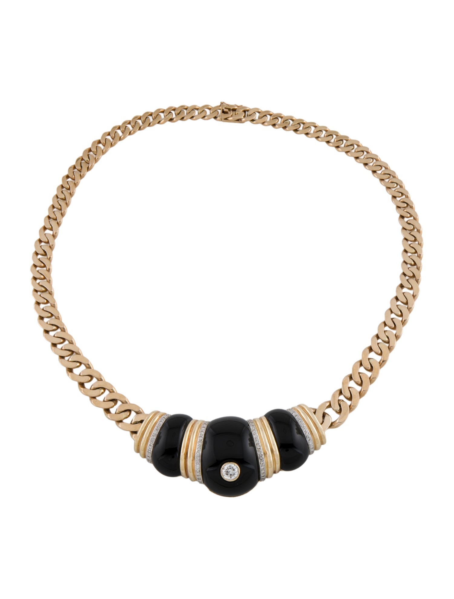 Necklace Vintage 14K Diamond & Onyx Centerpiece Collar