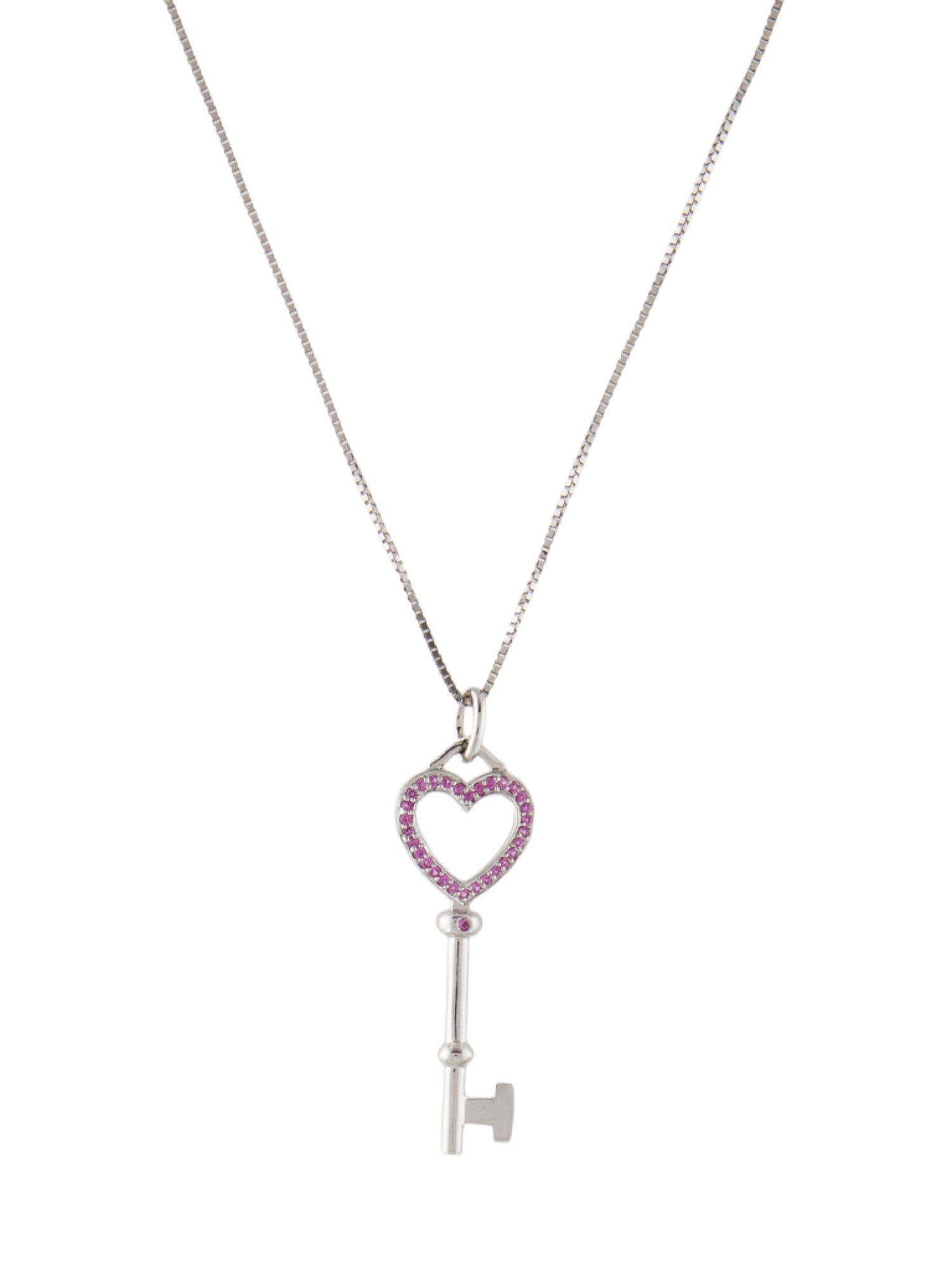Necklace 14K Sapphire Heart Key Pendant Necklace