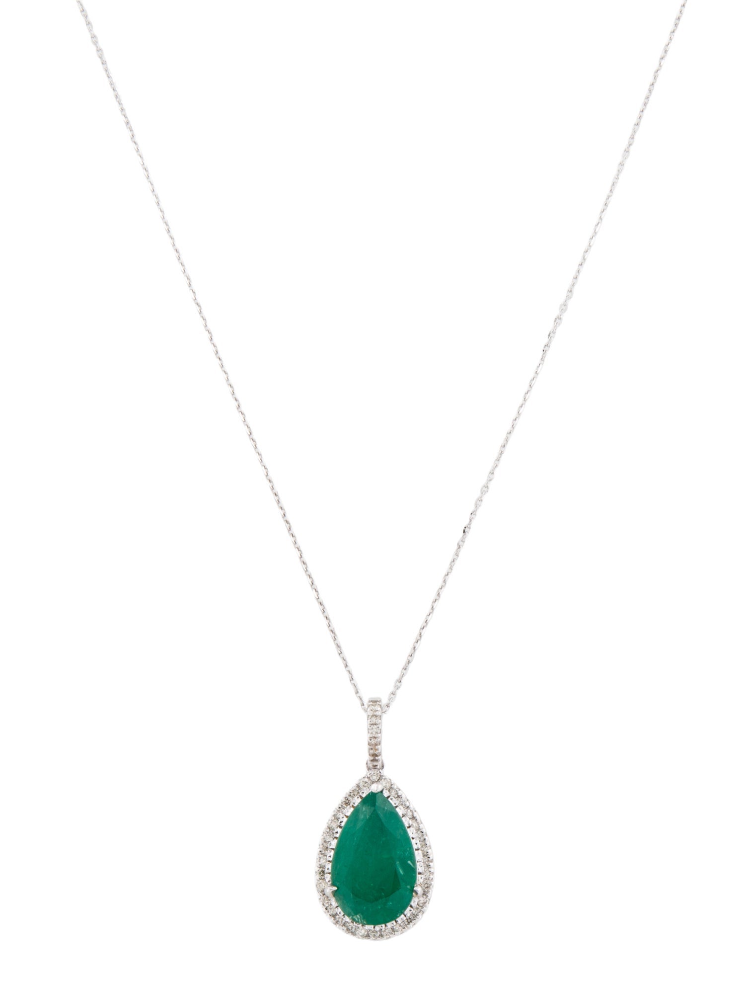 Necklace 14K 3.70ct Emerald & Diamond Drop Pendant
