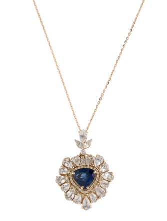 Necklace 14K 5.10ctw Sapphire & Diamond Pendant Necklace