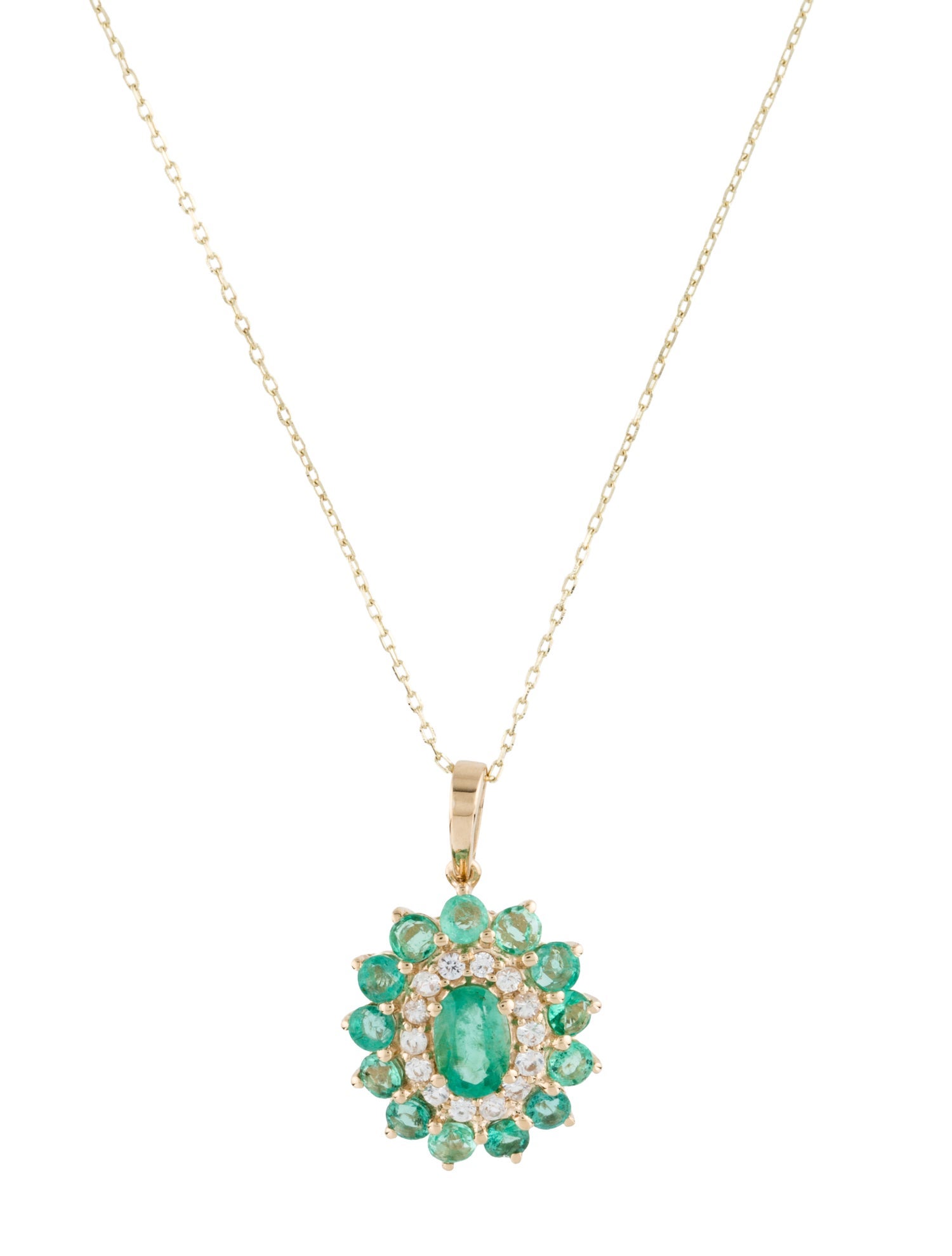 Necklace 14K 1.08ctw Emerald & Colorless Sapphire Pendant Necklace