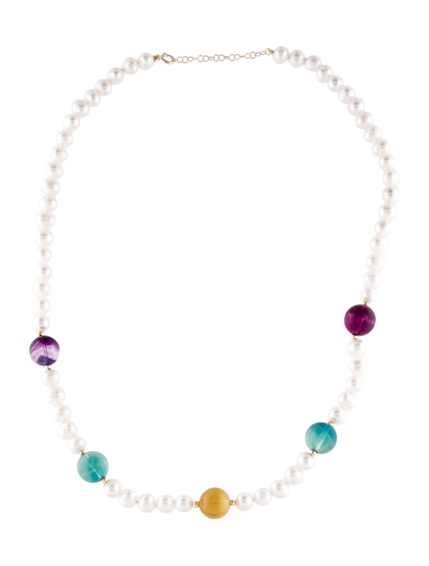 Necklace 14K Pearl & Fluorite Bead Strand Necklace