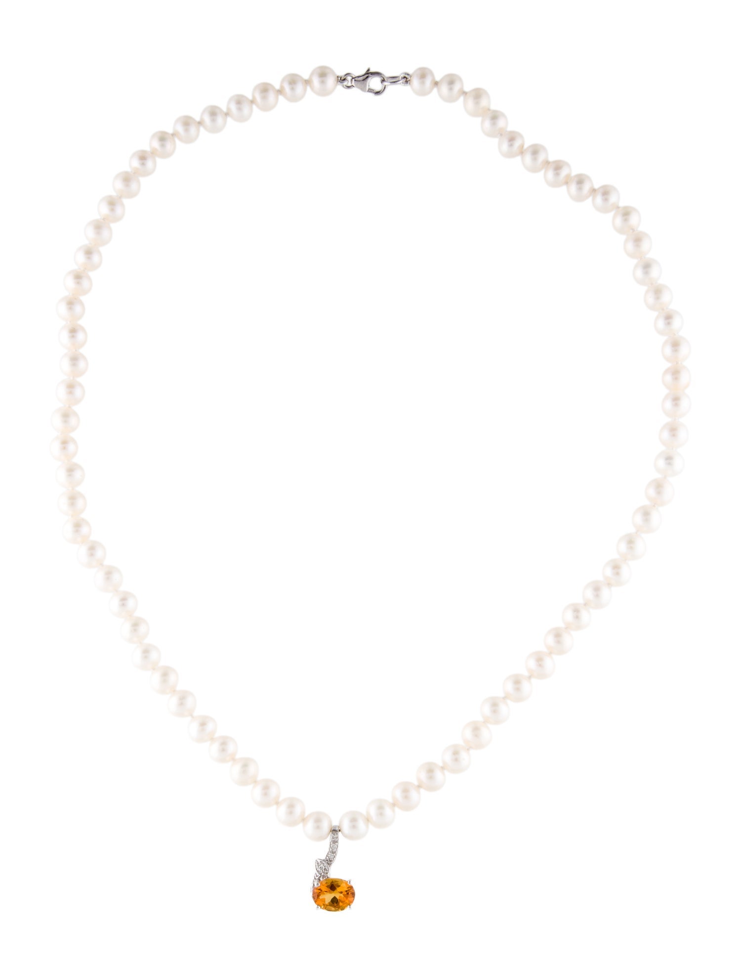 Necklace 14K Citrine, Pearl & Diamond Pearl Bead Pendant Necklace