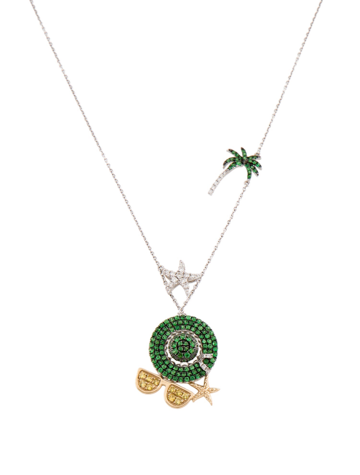 Necklace 14K Tsavorite Garnet, Yellow Sapphire & Diamond Beach Motif Pendant