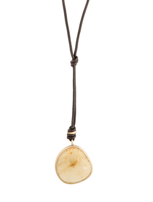 Necklace 10K Rutilated Quartz Drop Pendant Lariat Necklace