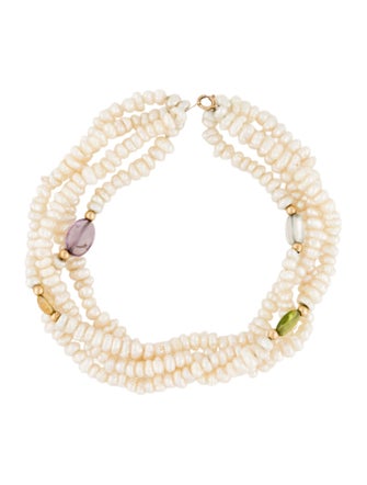 Necklace 14K Pearl & Multistone Bead Bracelet