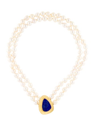 Necklace Sam Shaw 22K Pearl & Lapis Lazuli Double Strand Necklace