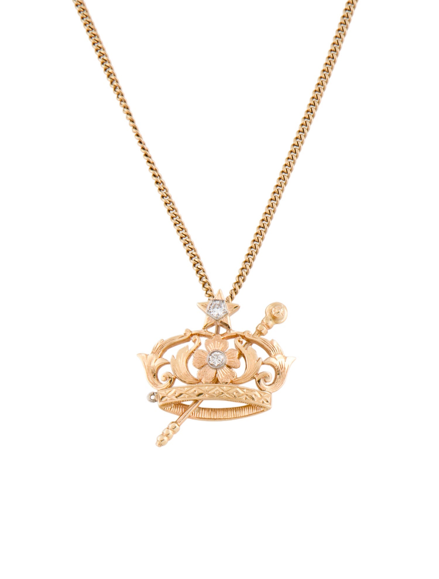Necklace 14K Diamond Crown Pendant Necklace
