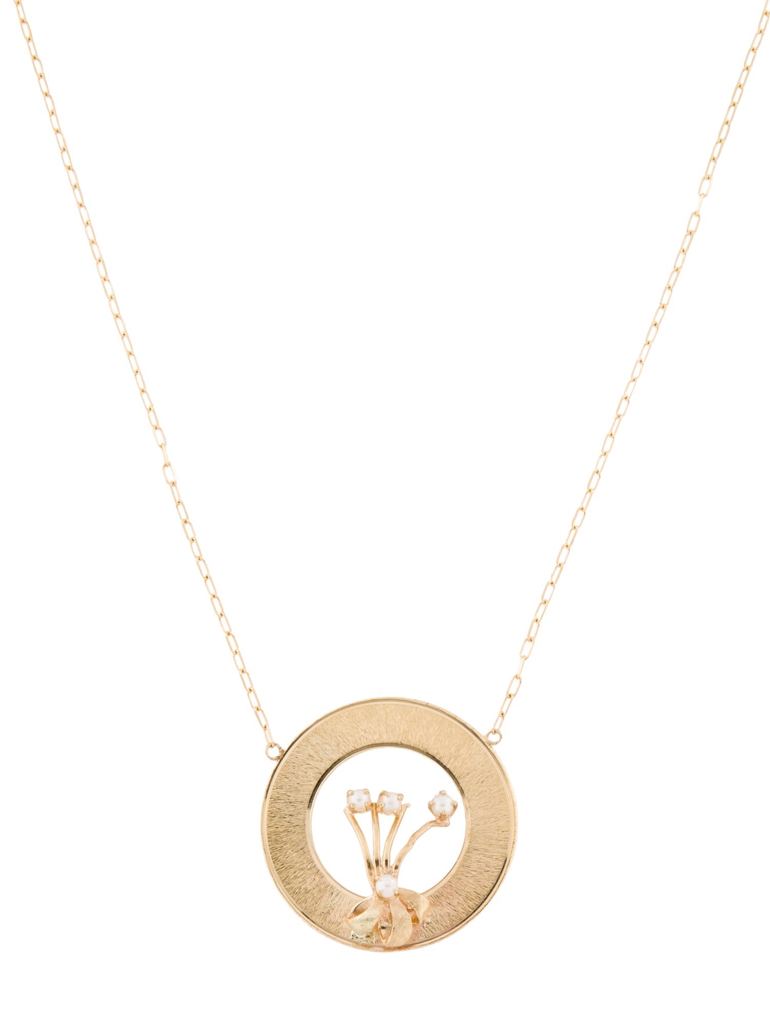 Necklace 14K Pearl Circle Pendant Necklace