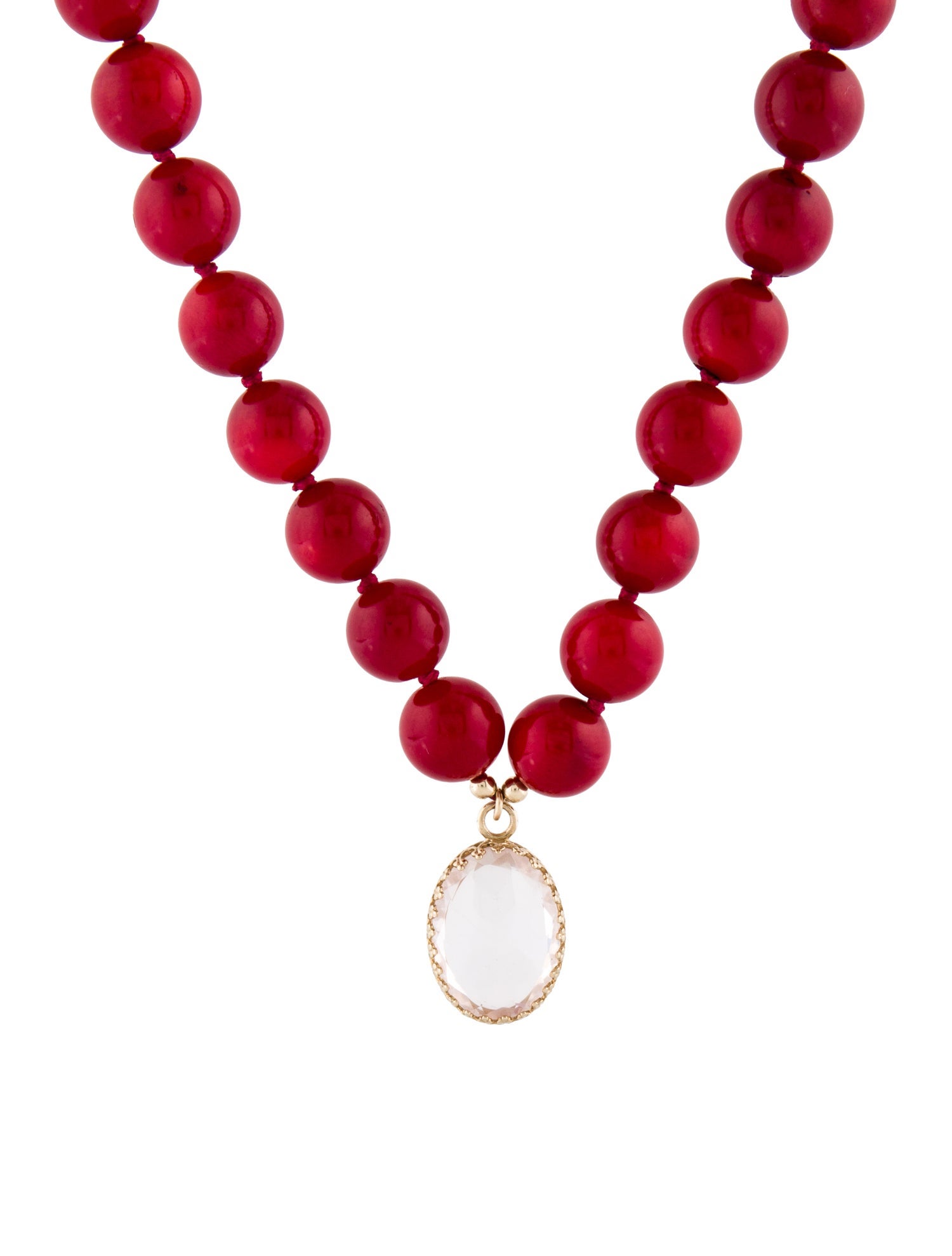 Necklace 14K Dyed Coral & Rose Quartz Beaded Pendant