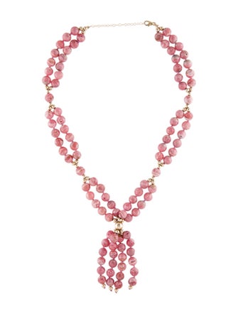 Necklace 14K Rhodochrosite Bead Tassel Necklace