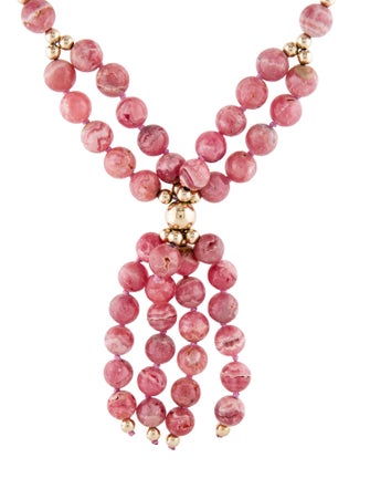 Necklace 14K Rhodochrosite Bead Tassel Necklace