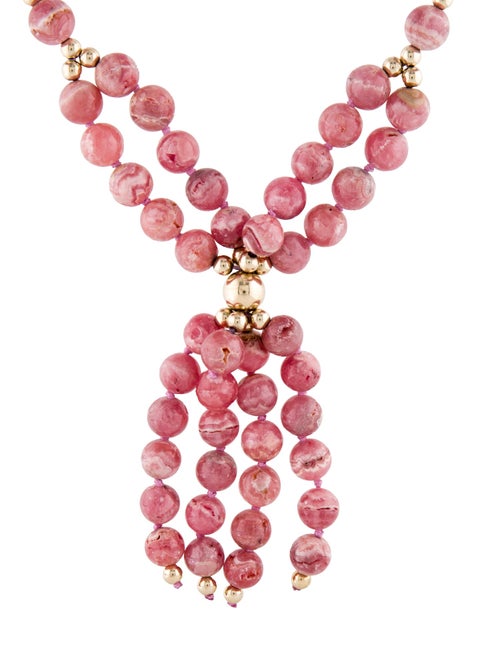 Necklace 14K Rhodochrosite Bead Tassel Necklace