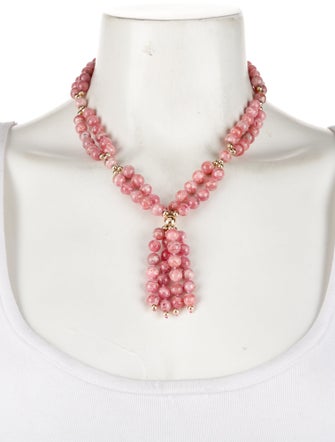 Necklace 14K Rhodochrosite Bead Tassel Necklace