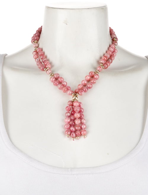Necklace 14K Rhodochrosite Bead Tassel Necklace