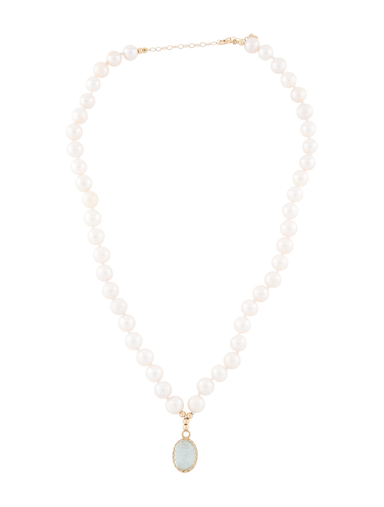 Necklace 14K Pearl & Aquamarine Pendant Necklace