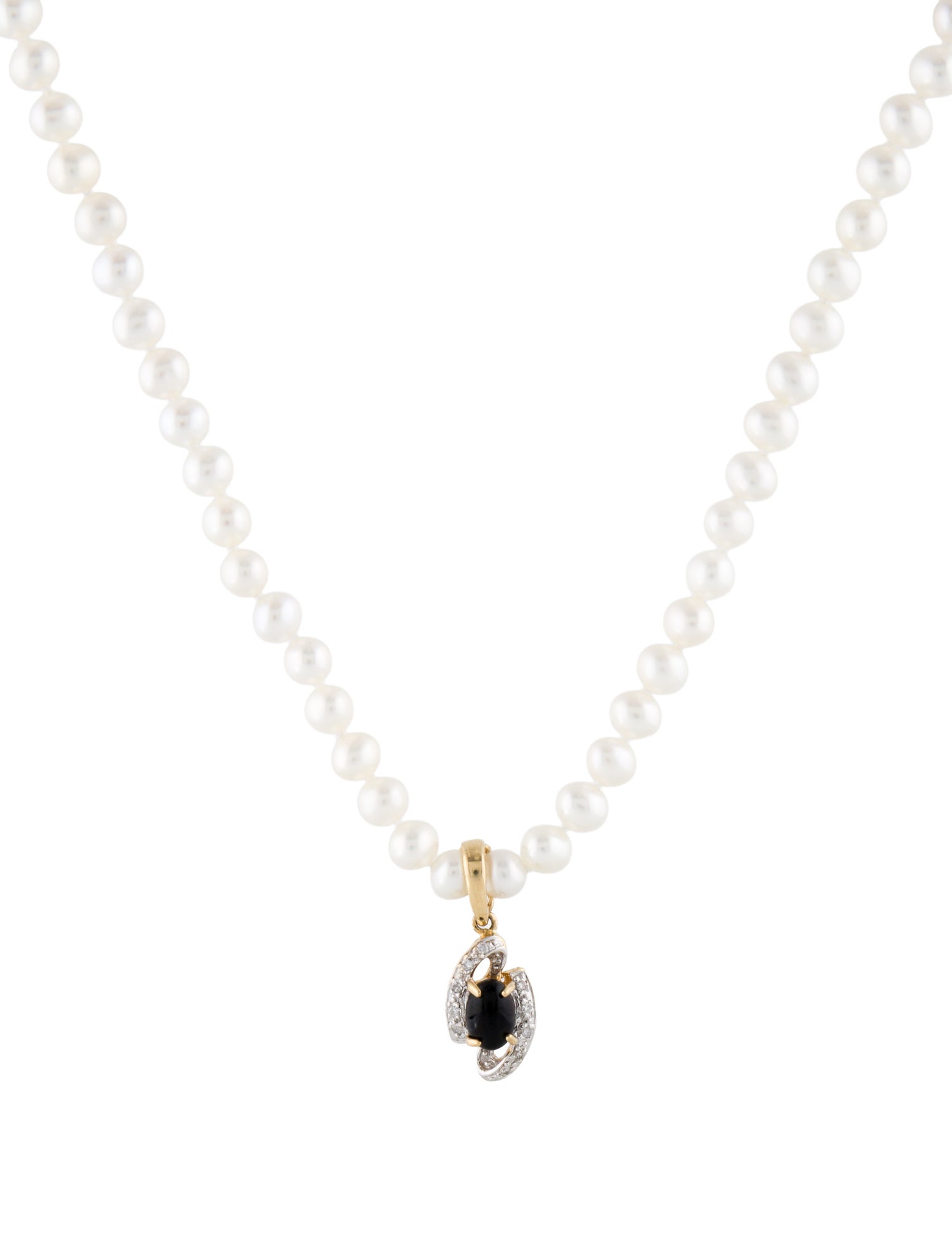 Necklace 14K Pearl, Black Coral & Diamond Pendant Necklace