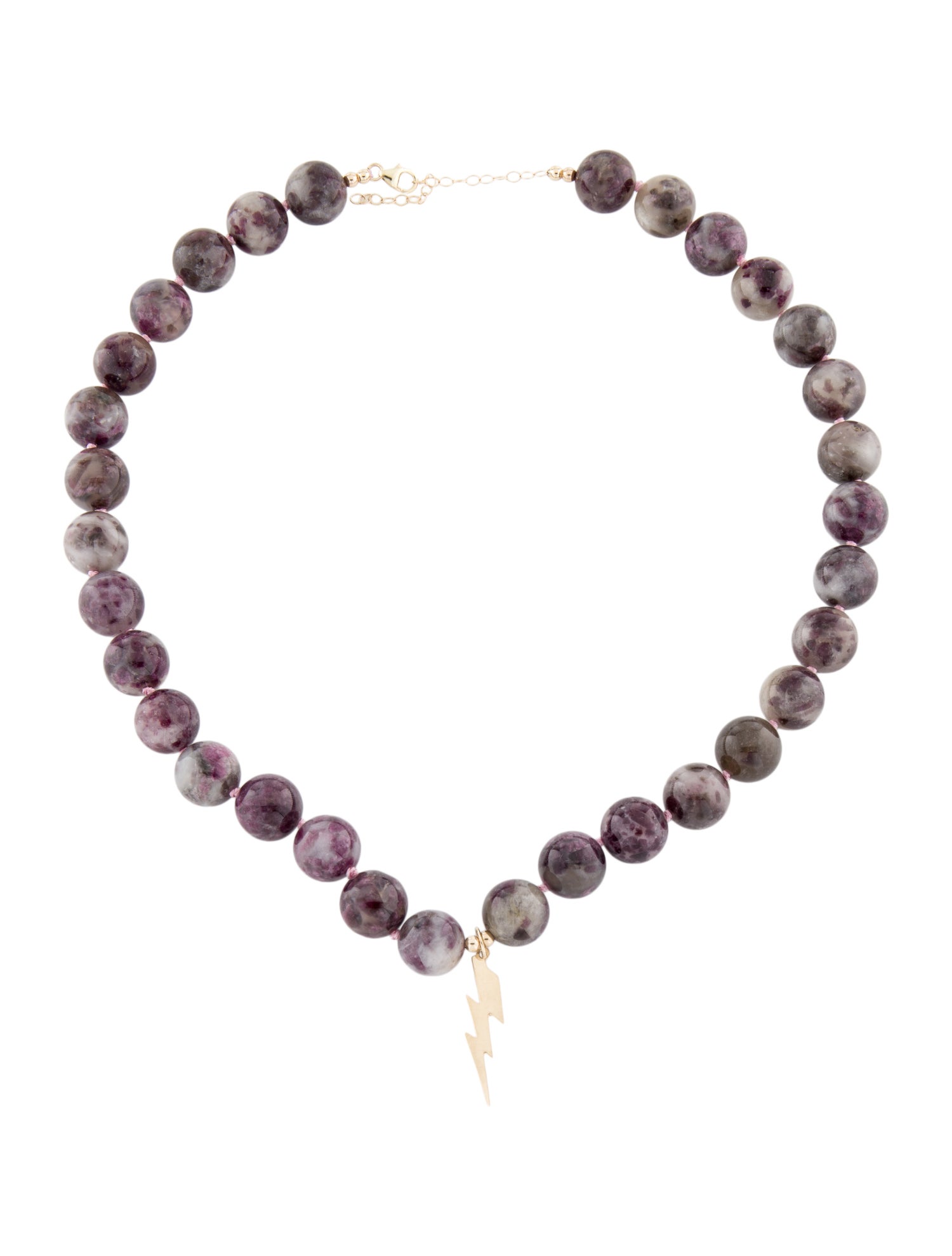 Necklace 14K Quartz & Tourmaline Bead Strand & Lightning Bolt Pendant Necklace