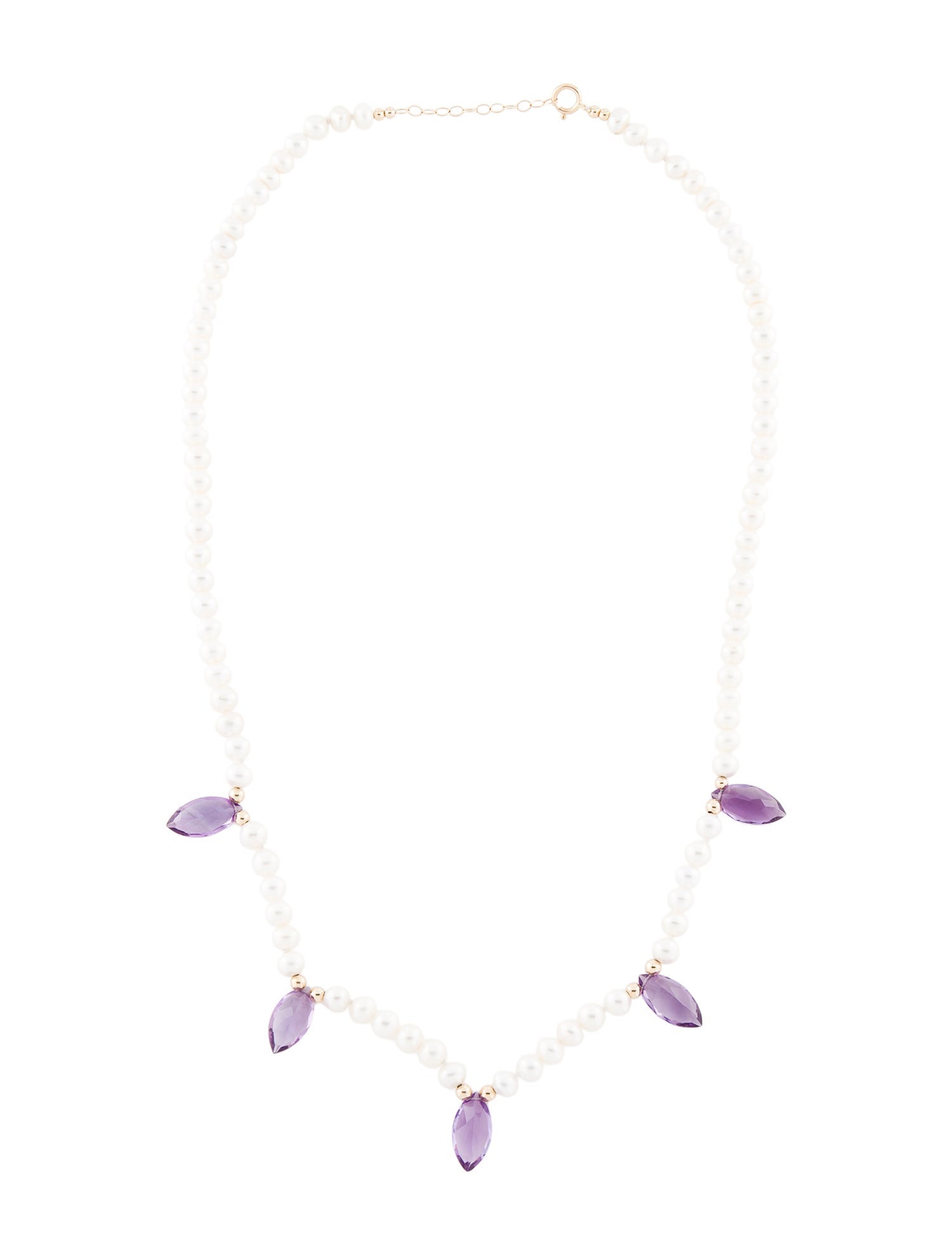 Necklace 14K Pearl & Amethyst Bead Strand Station Necklace
