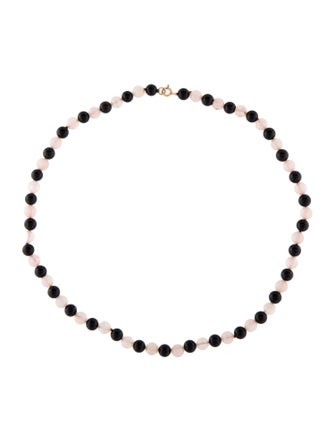 Necklace 14K Onyx & Rose Quartz Bead Strand Necklace