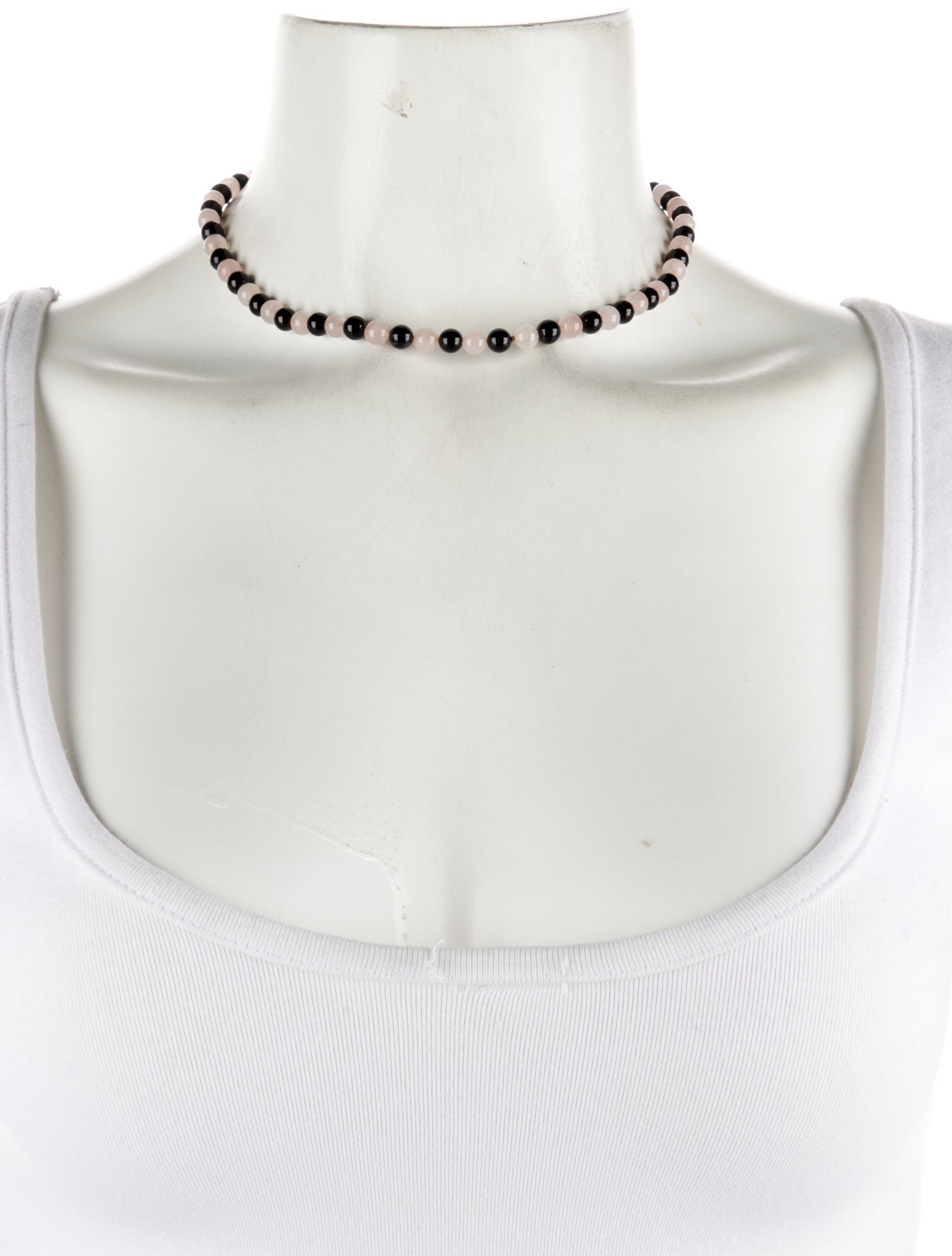Necklace 14K Onyx & Rose Quartz Bead Strand Necklace