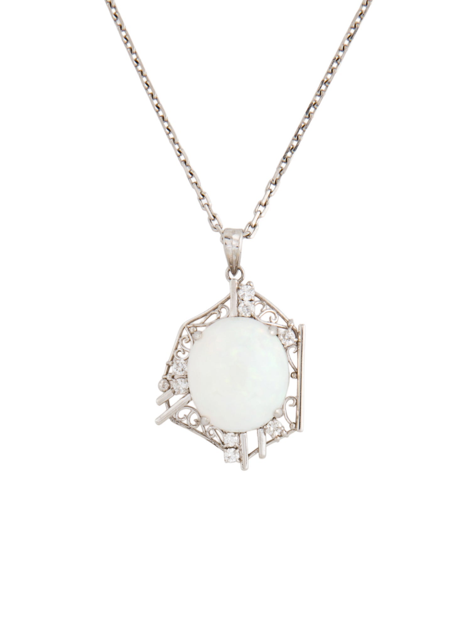 Necklace Platinum 9.37ct Opal & Diamond Pendant Necklace