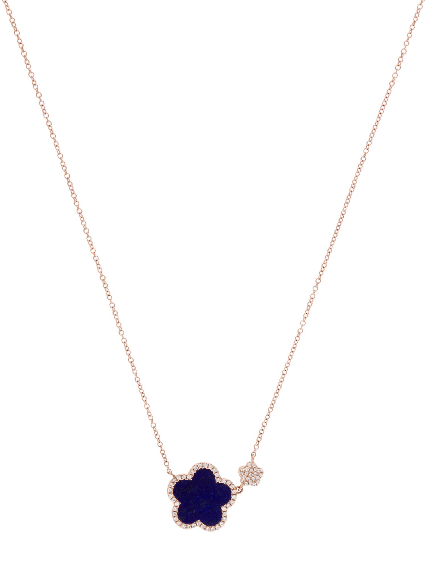 Necklace 14K Lapis Lazuli & Diamond Flower Pendant Necklace