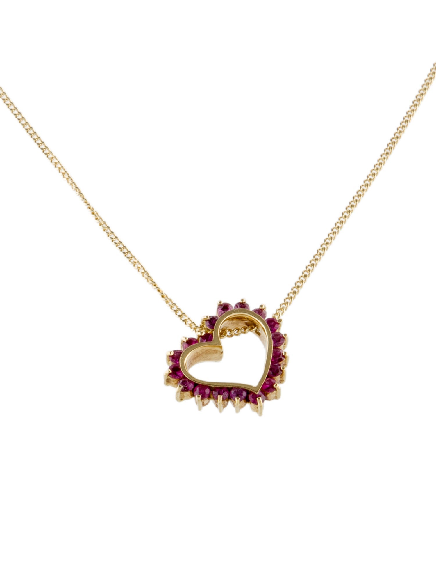 Necklace 18K Ruby & Diamond Open Heart Pendant