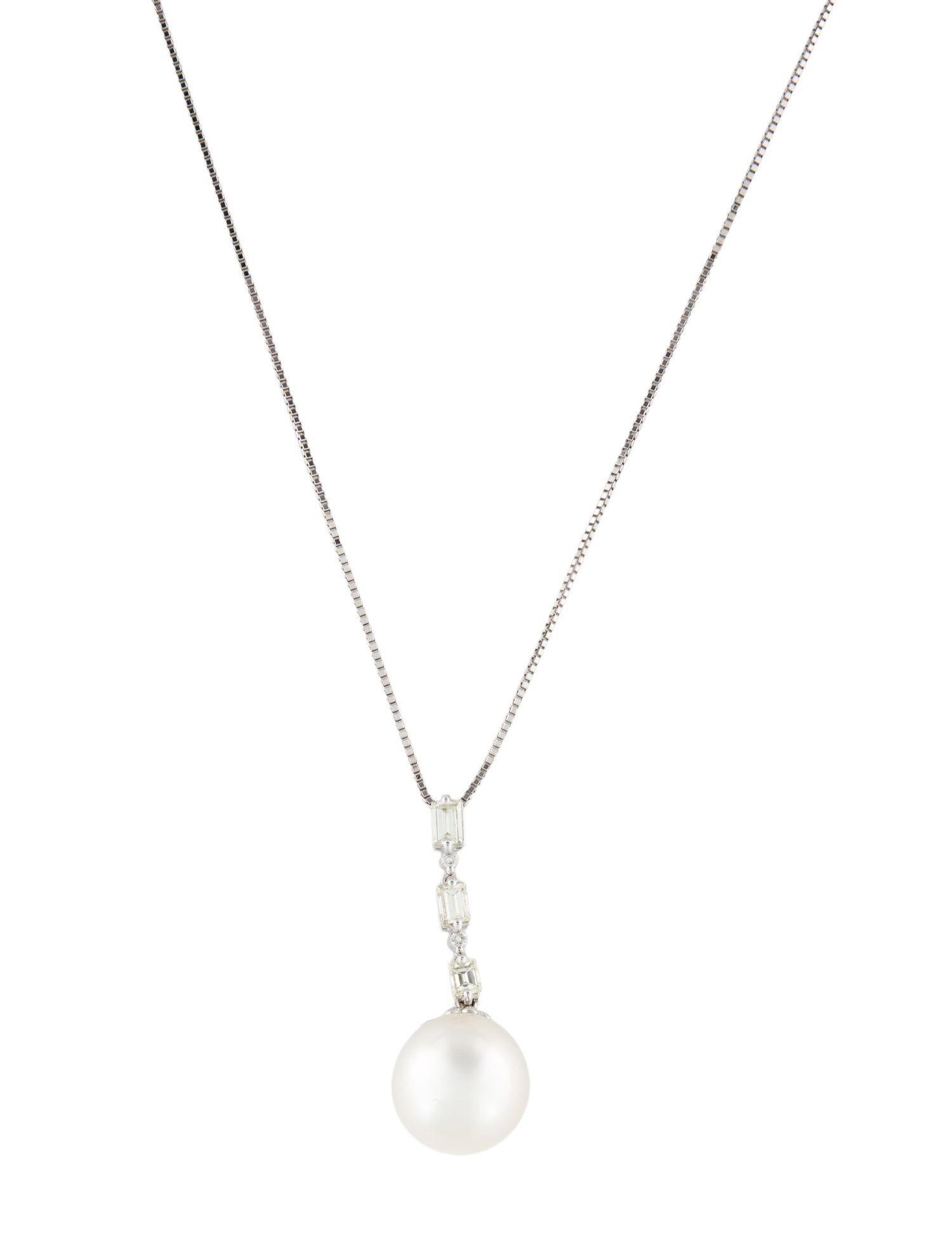 Necklace 18K Pearl & Diamond Drop Pendant Necklace