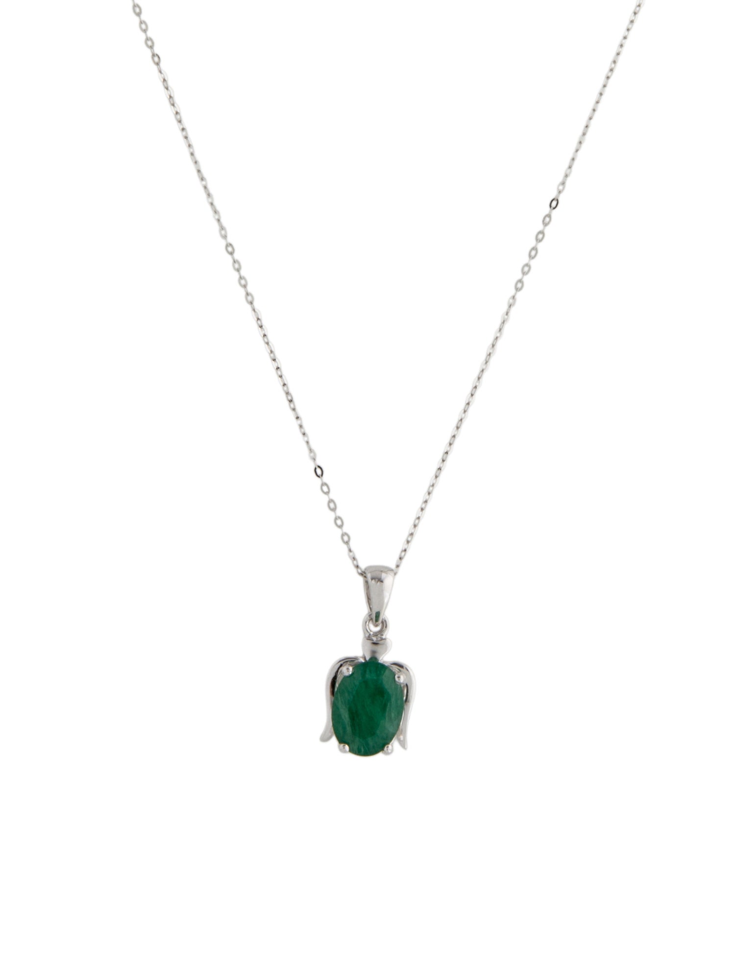 Necklace 14K 1.02ct Emerald Solitaire Pendant Necklace