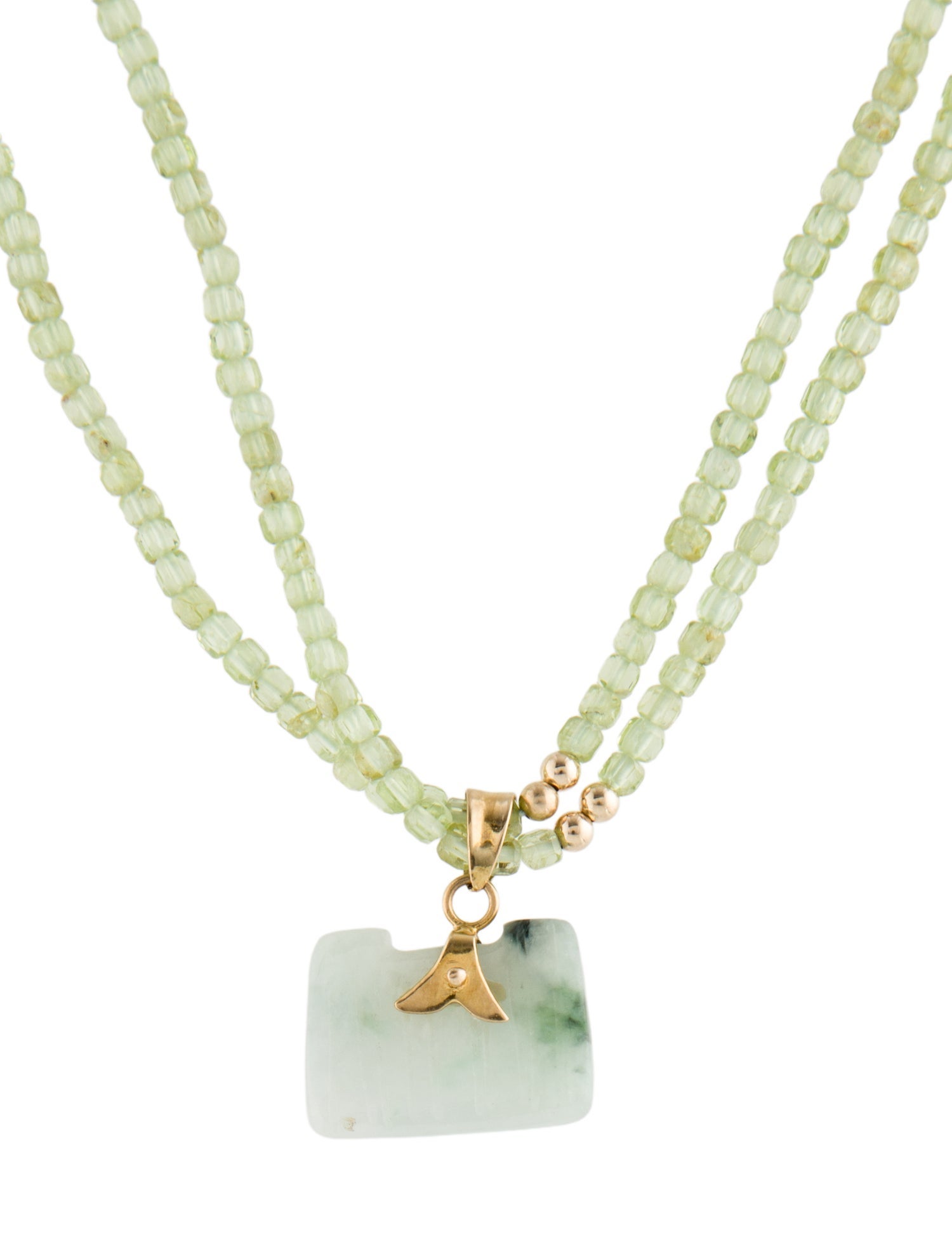 Necklace 14K Jadeite & Peridot Beaded Pendant Necklace