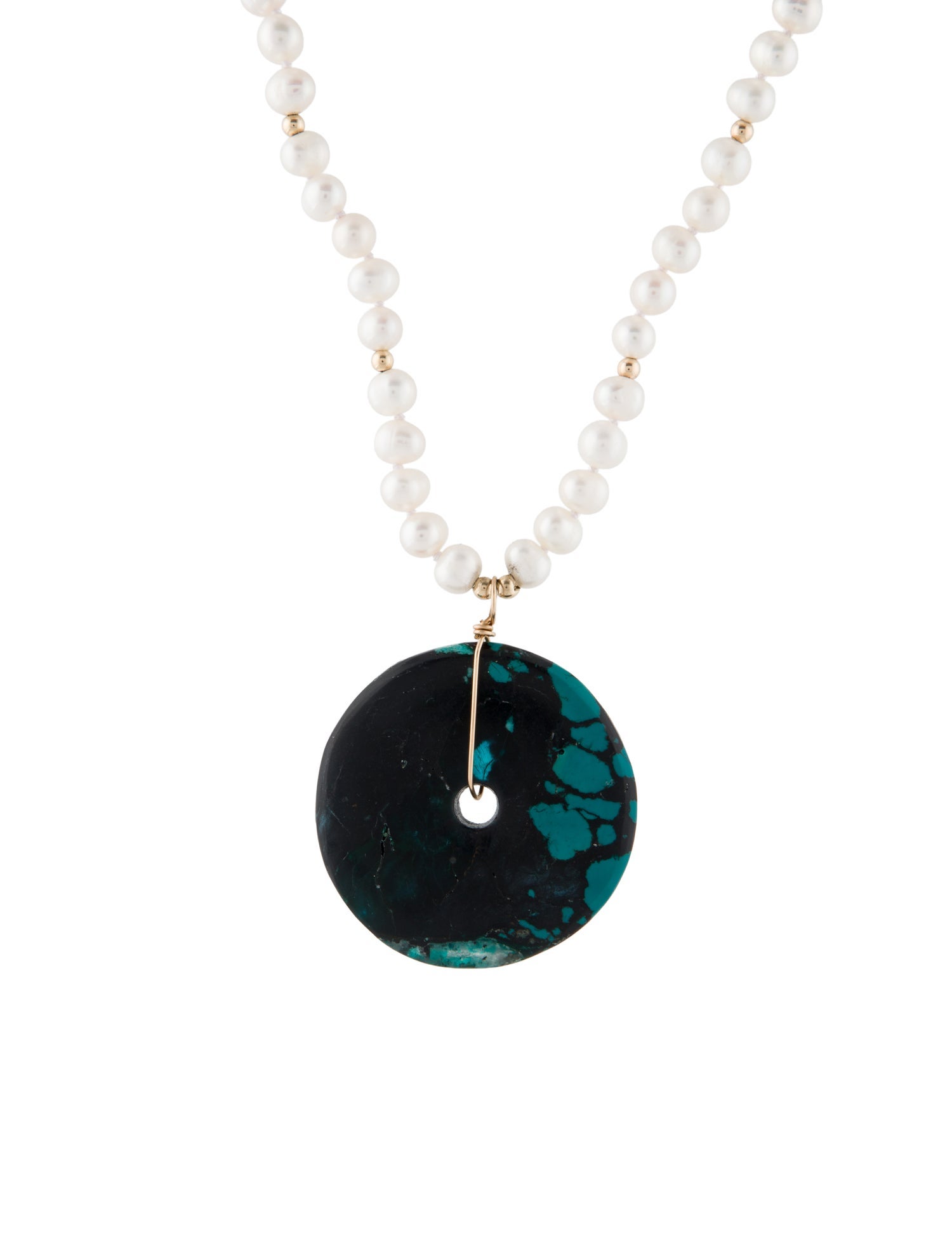 Necklace 14K Pearl & Composite Turquoise Bead Pendant Necklace