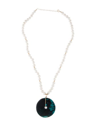 Necklace 14K Pearl & Composite Turquoise Bead Pendant Necklace