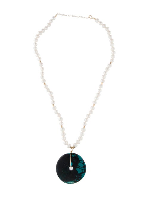 Necklace 14K Pearl & Composite Turquoise Bead Pendant Necklace