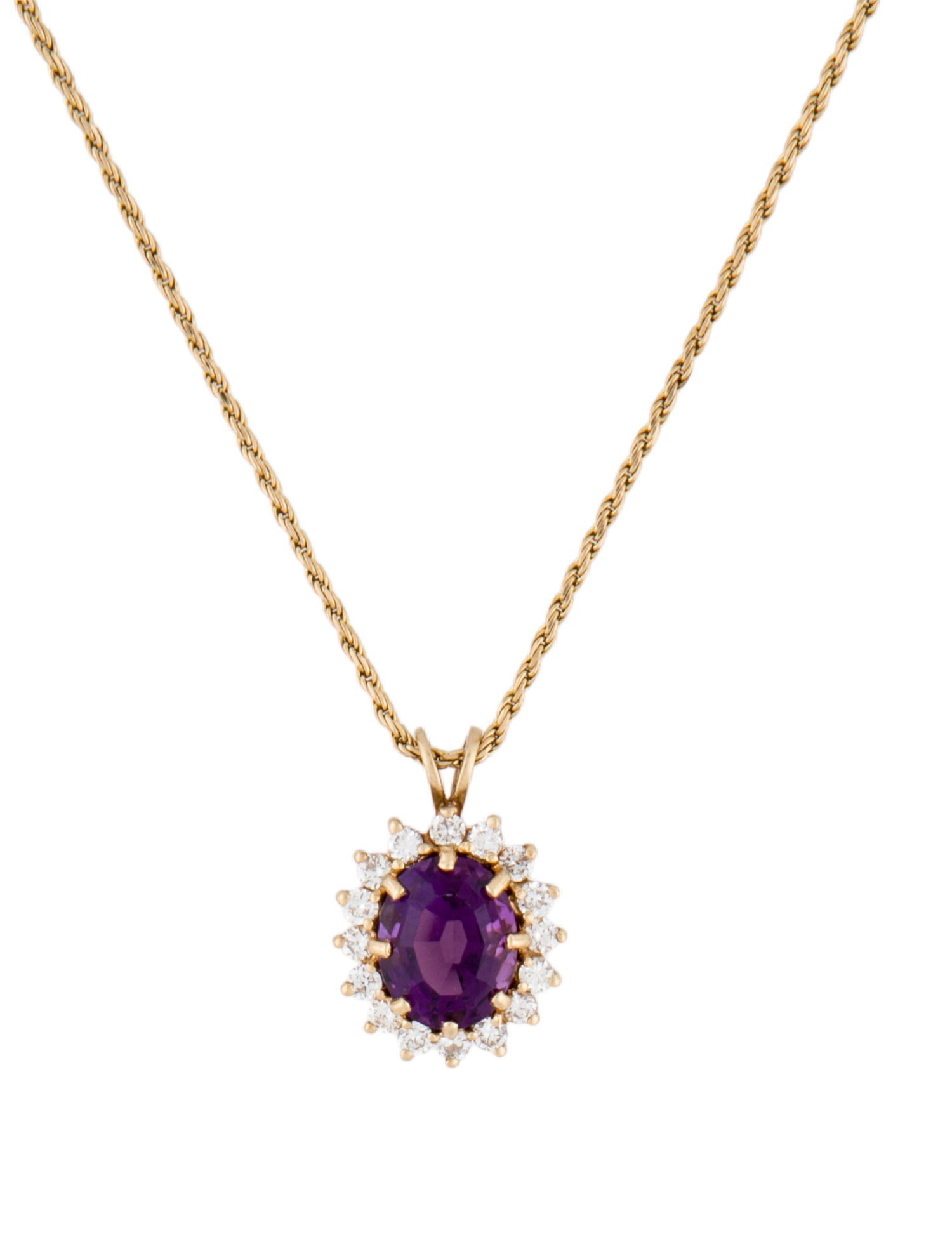 Necklace 14K Amethyst & Diamond Pendant Necklace