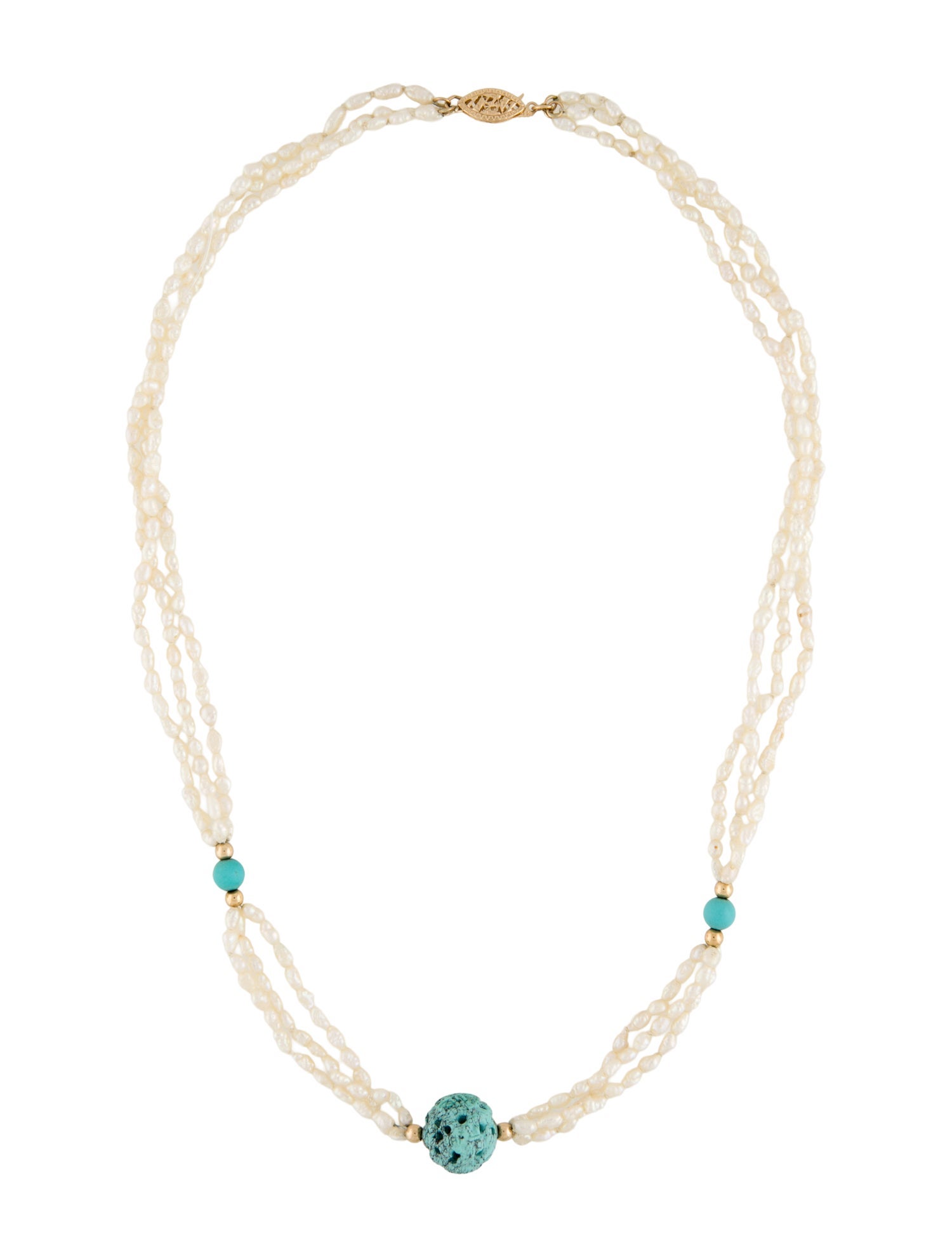 Necklace 14K Turquoise & Pearl Multi Strand