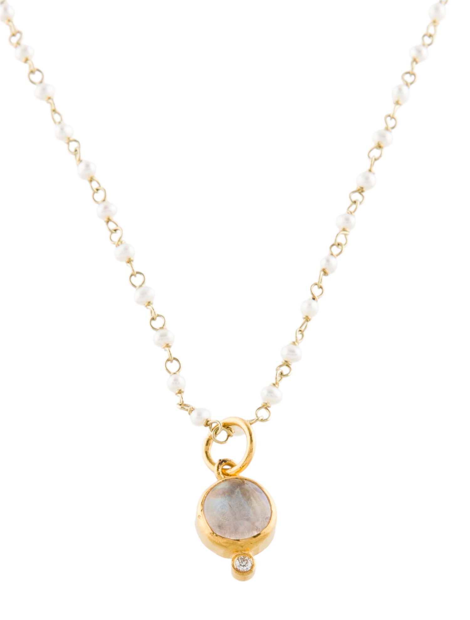 Necklace Pearl, Moonstone & Diamond Bead Strand Pendant