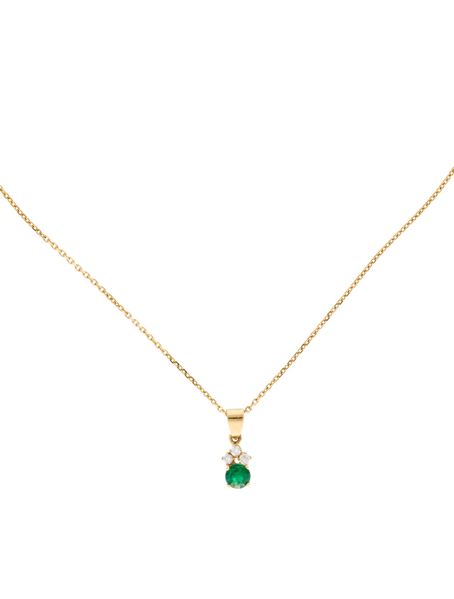 Necklace 18K Emerald & Diamond Pendant Necklace