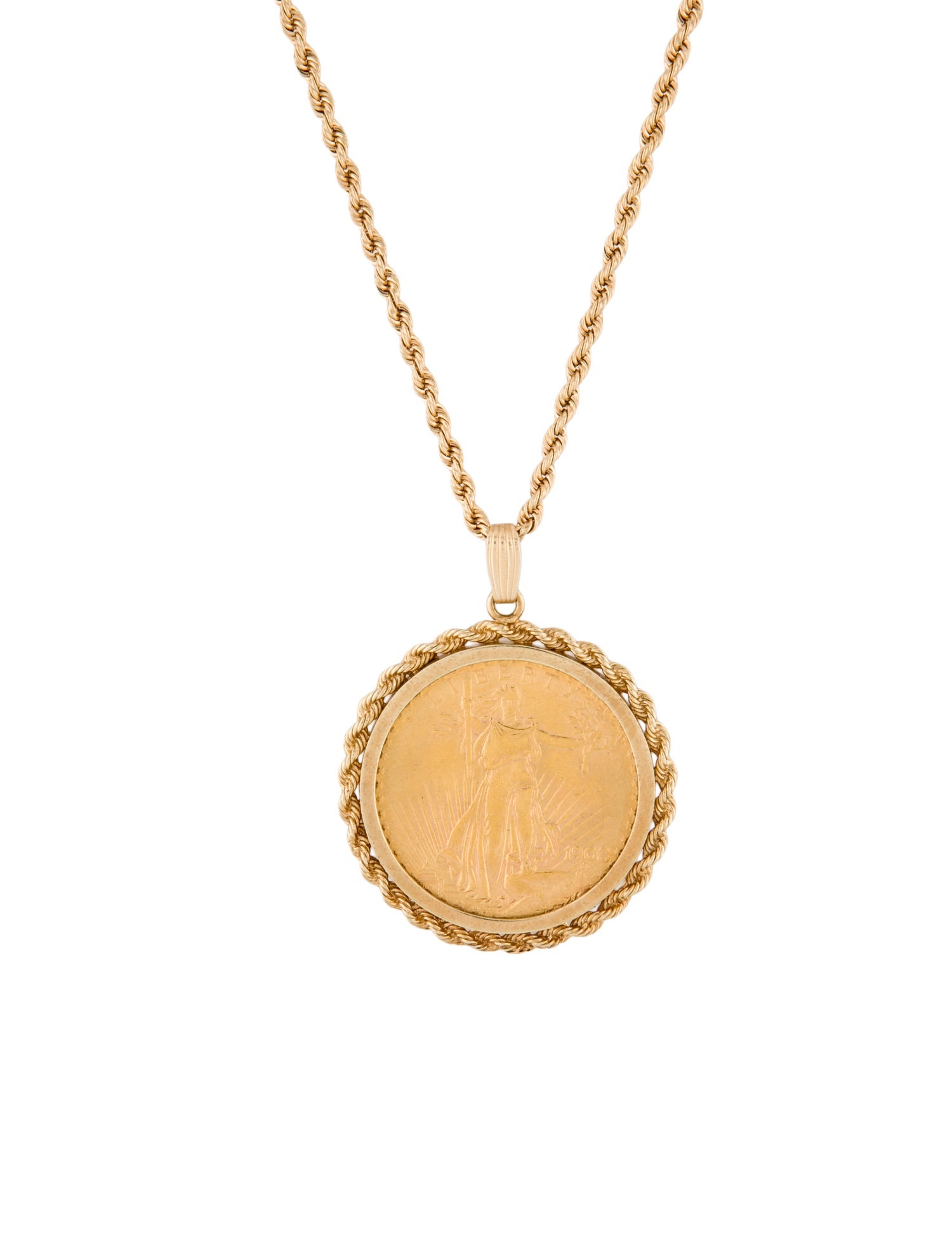 Necklace Double Eagle Coin & Rope Chain Pendant Necklace