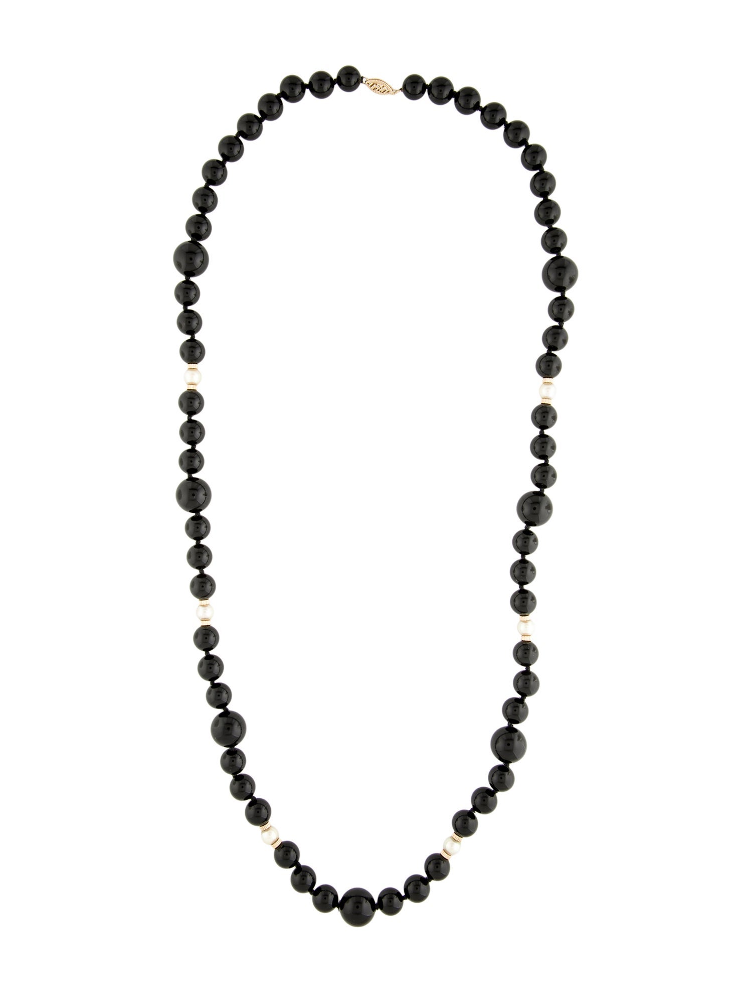 Necklace 14K Onyx & Pearl Beaded Strand