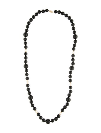 Necklace 14K Onyx & Pearl Beaded Strand