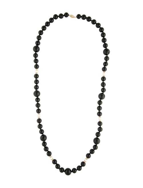 Necklace 14K Onyx & Pearl Beaded Strand