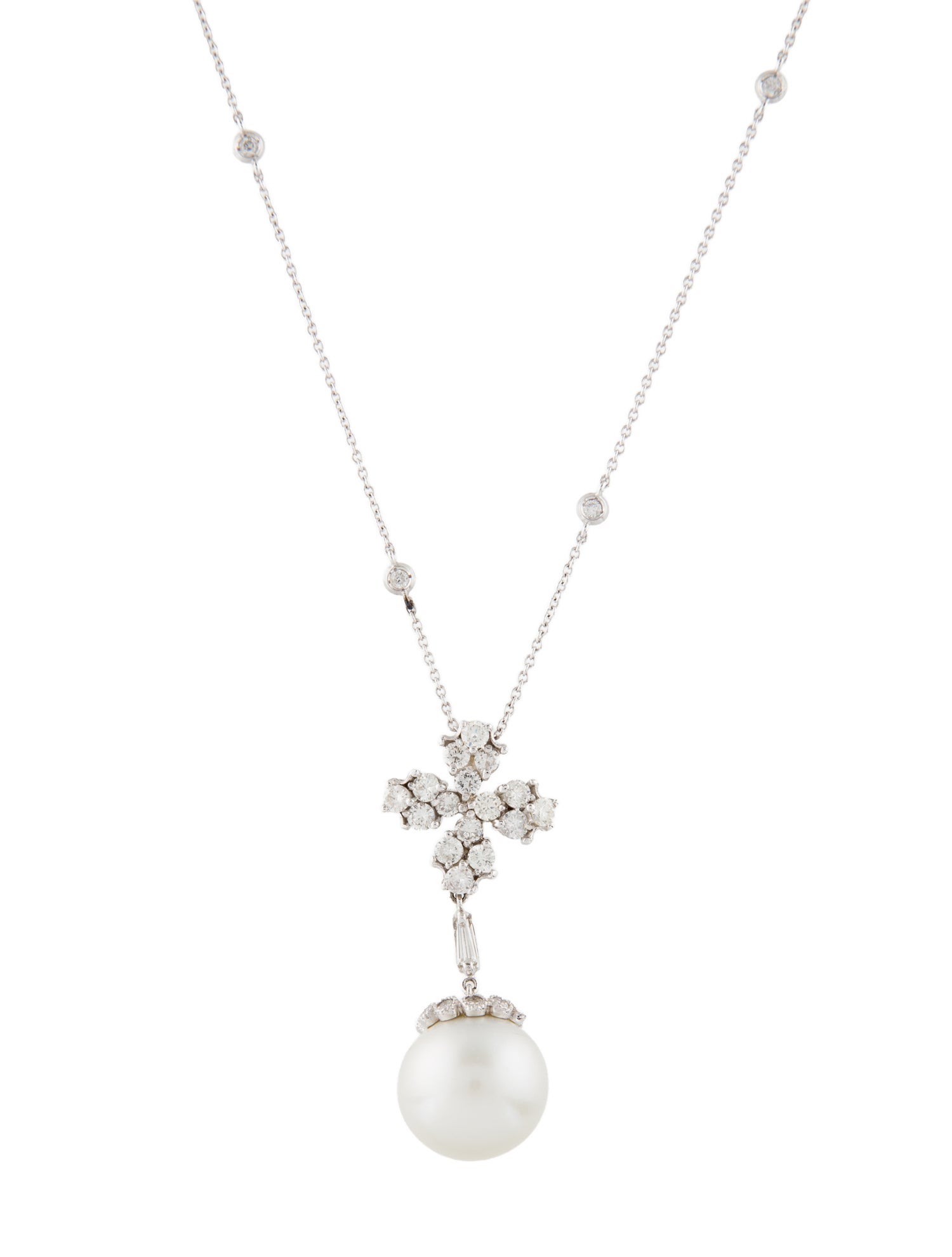 Necklace 14K Pearl & Diamond Pendant Necklace
