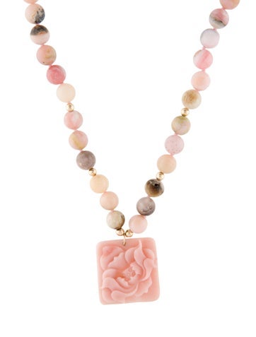 Necklace Bead Strand 14K Opal Floral Pendant