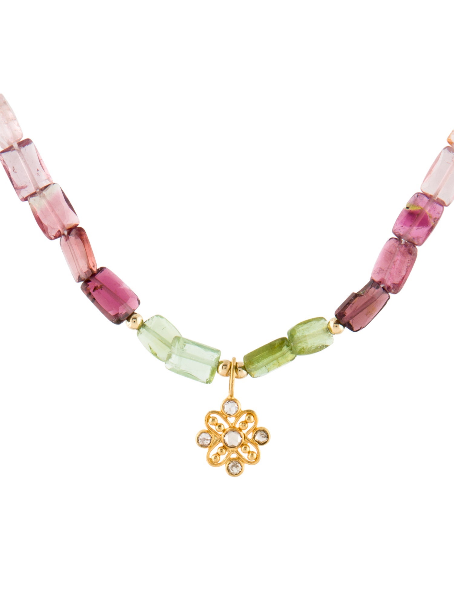 Necklace 18K Tourmaline & Diamond Bead Pendant Necklace