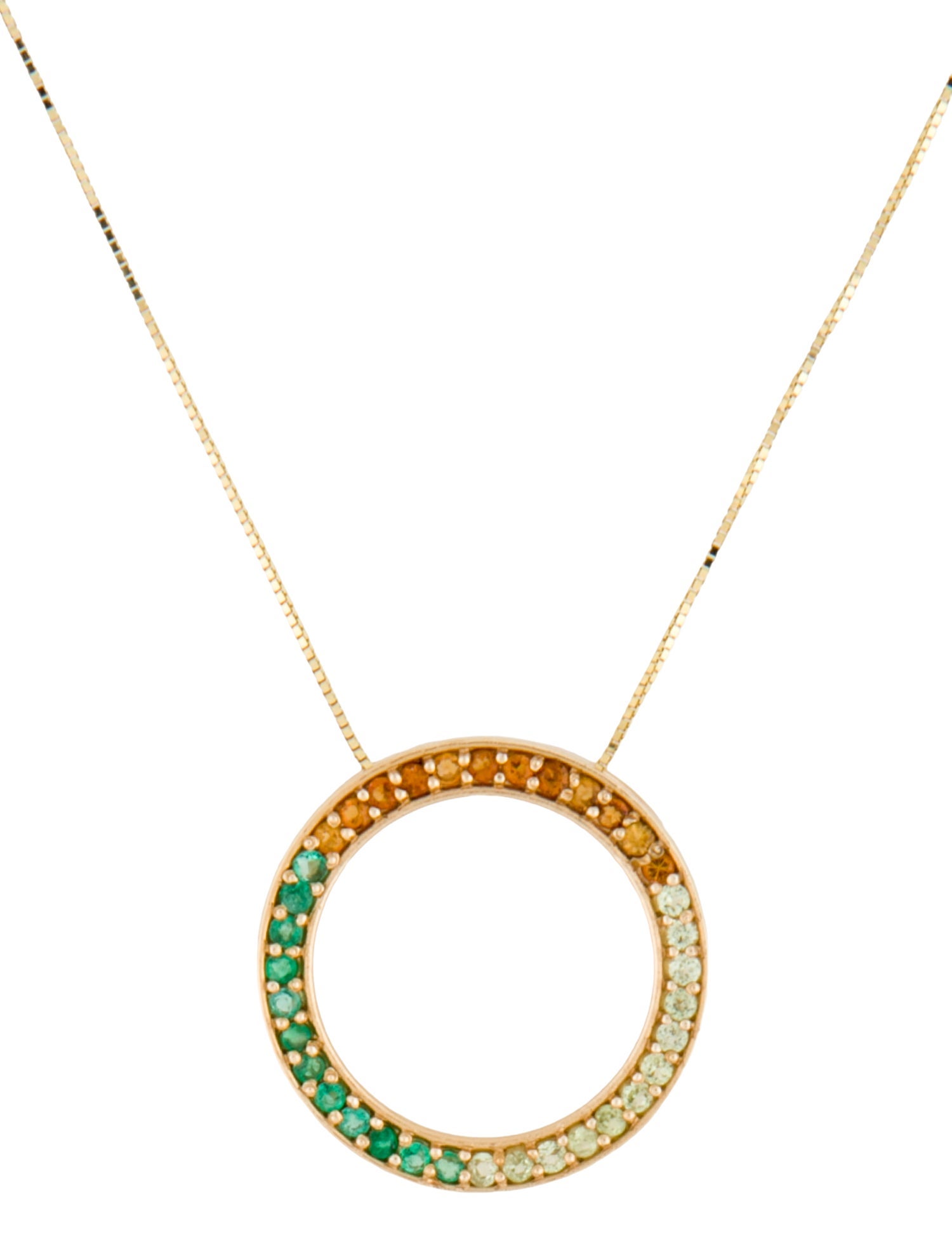 Necklace  14K Emerald, Sapphire & Citrine Circle Pendant Necklace