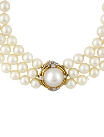 Necklace 18K Pearl & Diamond Multistrand Beaded Collar